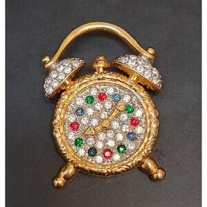 Vintage Rhinestone Clock Brooch